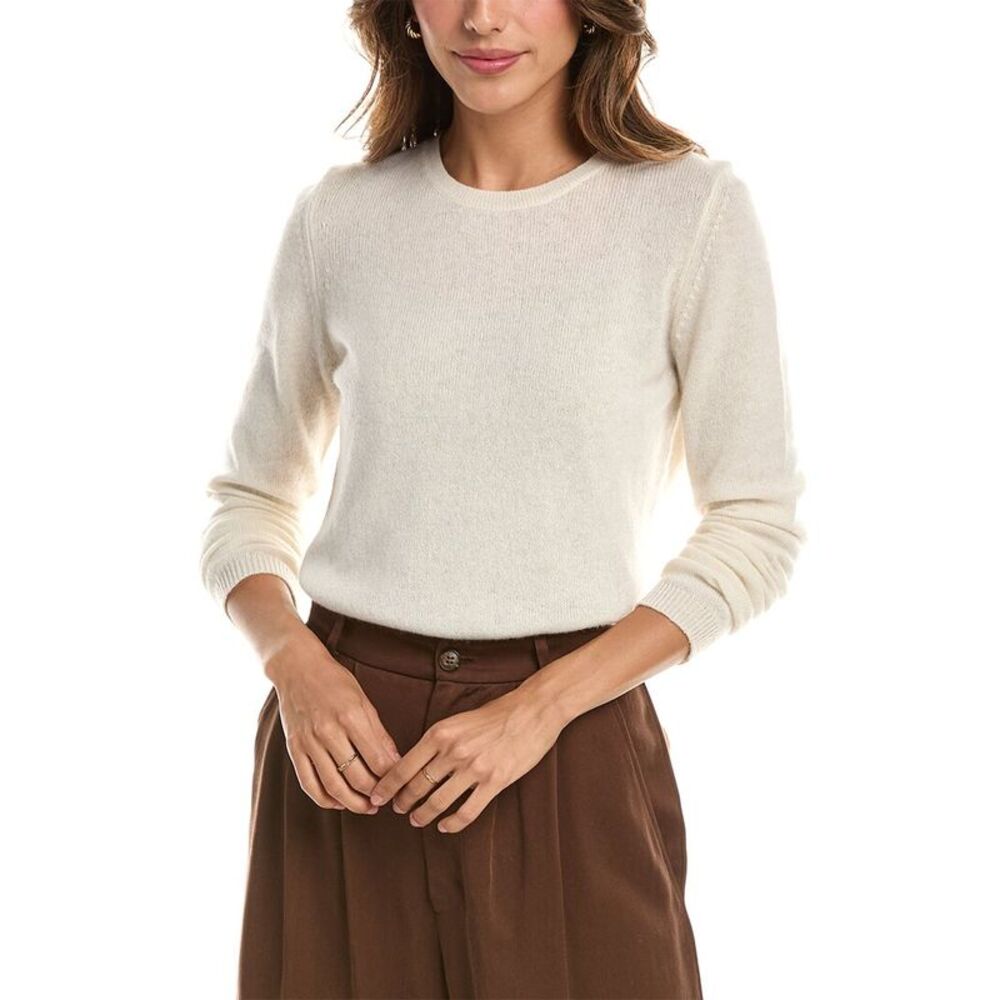 Forte Cashmere Womens  Basic Crewneck 100% Cashmere Sweater, White